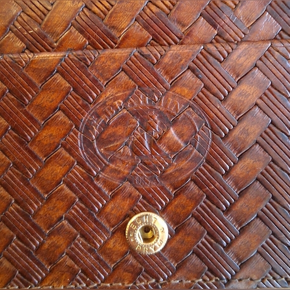 Vintage Brahmin Brown Woven Leather Multi Area Casual Keychain Wallet Purse Bag - Picture 12 of 12